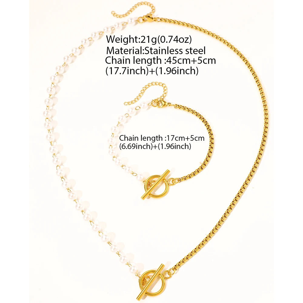 Imitation Pearl & Stainless Steel Jewelry Set – Necklace with OT Clasp & Earrings - Willen