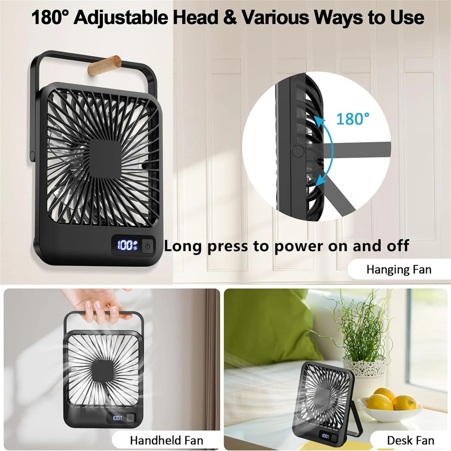 Portable Folding Desk Fan – 180° Adjustable, USB Rechargeable - Willen