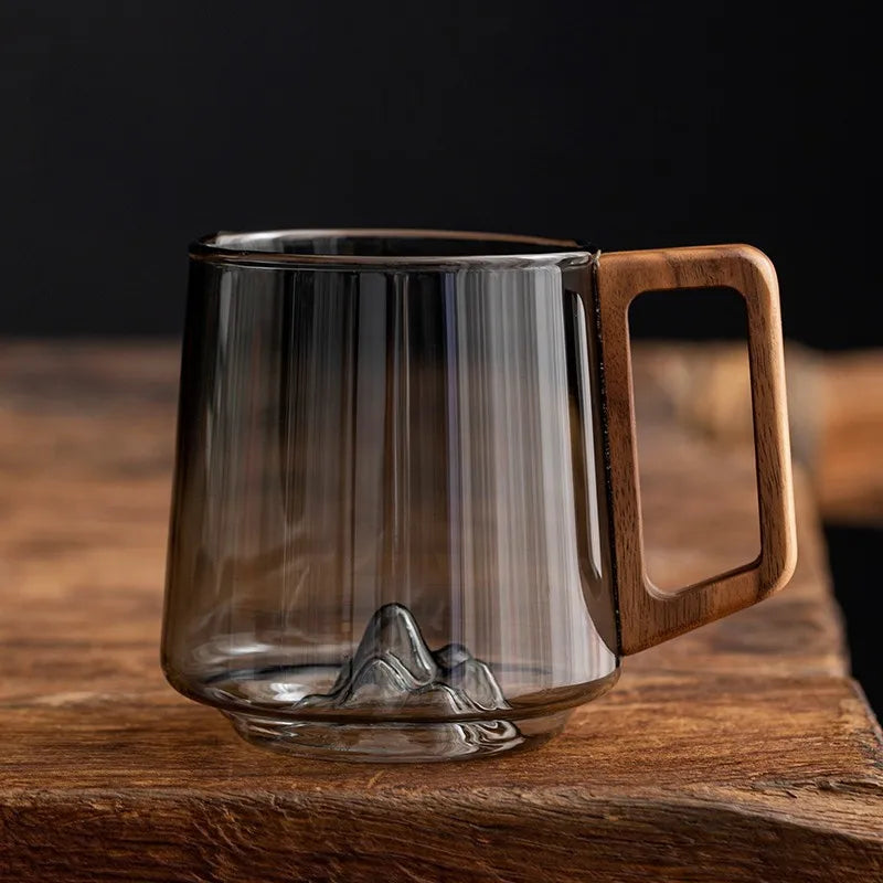 Glass Mug with Wooden Handle – Hand-Blown Borosilicate, 350ml - Willen