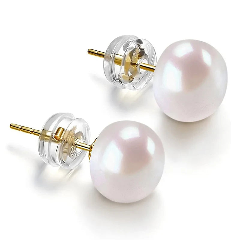 Simulated Pearl Stud Earrings – Round White Imitation Pearls with Push-Back Closure - Willen