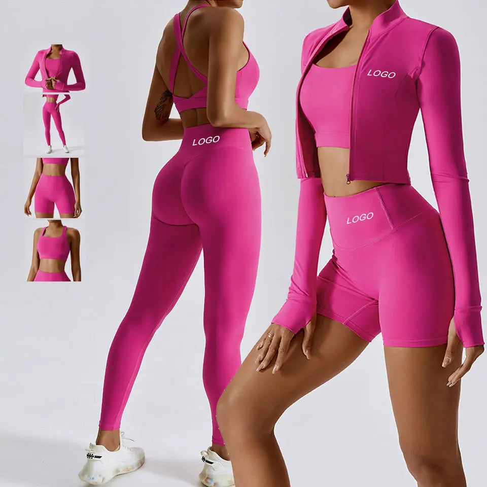 4-Piece Women's Yoga Set – Long Sleeve Sports Outfit with Leggings, Shorts, Bra & Top - Willen