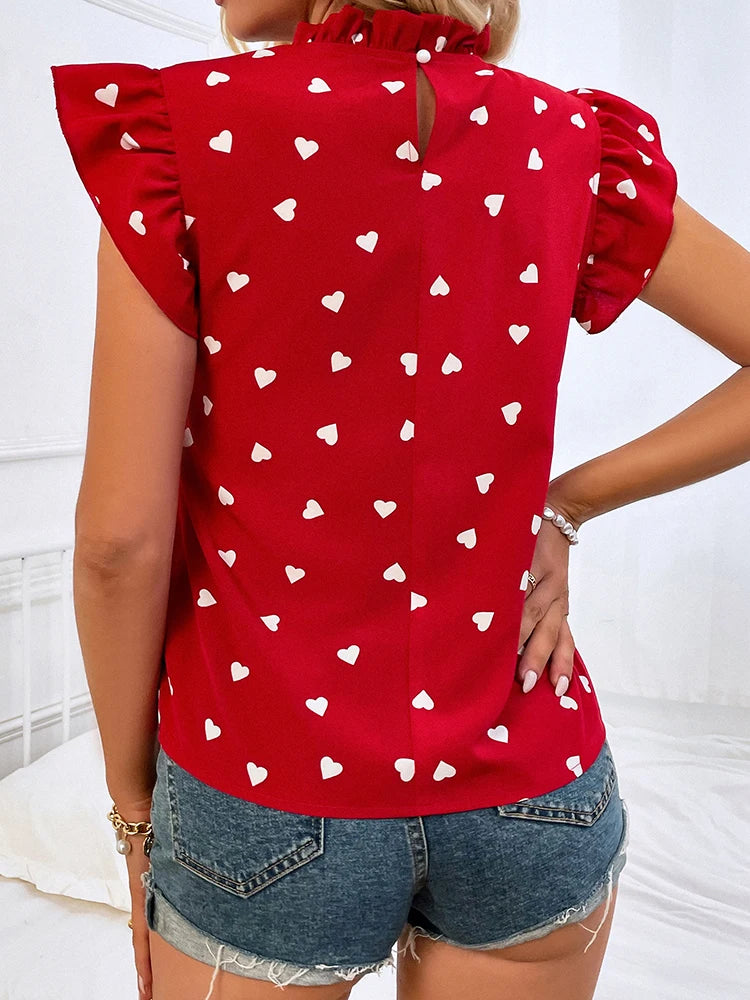 RuffleCharm Summer Top – Lightweight Floral Chiffon Blouse with Ruffle Sleeves - Willen
