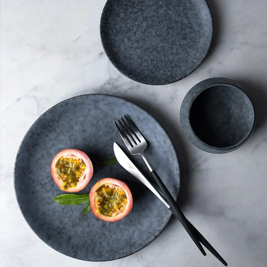 Grey Marble Ceramic Dinner Plate – Round, Glazed Finish - Willen