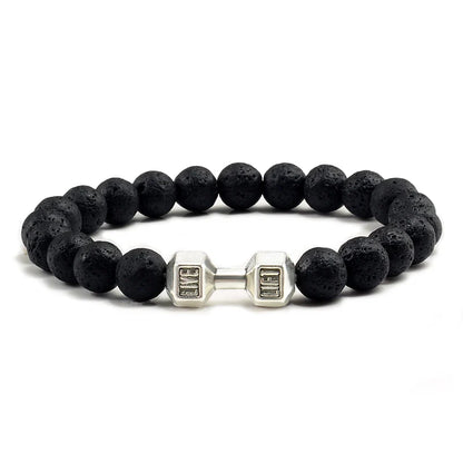 Beaded Stretch Bracelet – 8mm Lava & Howlite Beads with Metal Accent - Willen