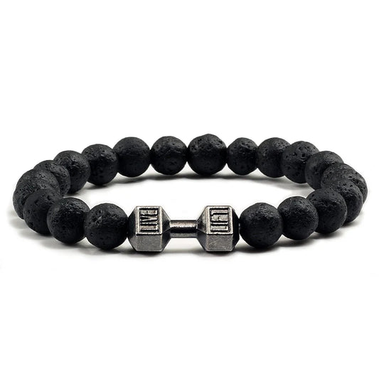 Beaded Stretch Bracelet – 8mm Lava & Howlite Beads with Metal Accent - Willen