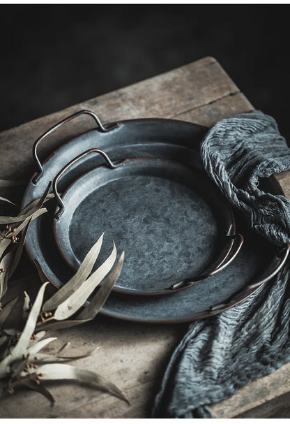 Rustic Metal Tray with Handles – Distressed Iron Finish - Willen