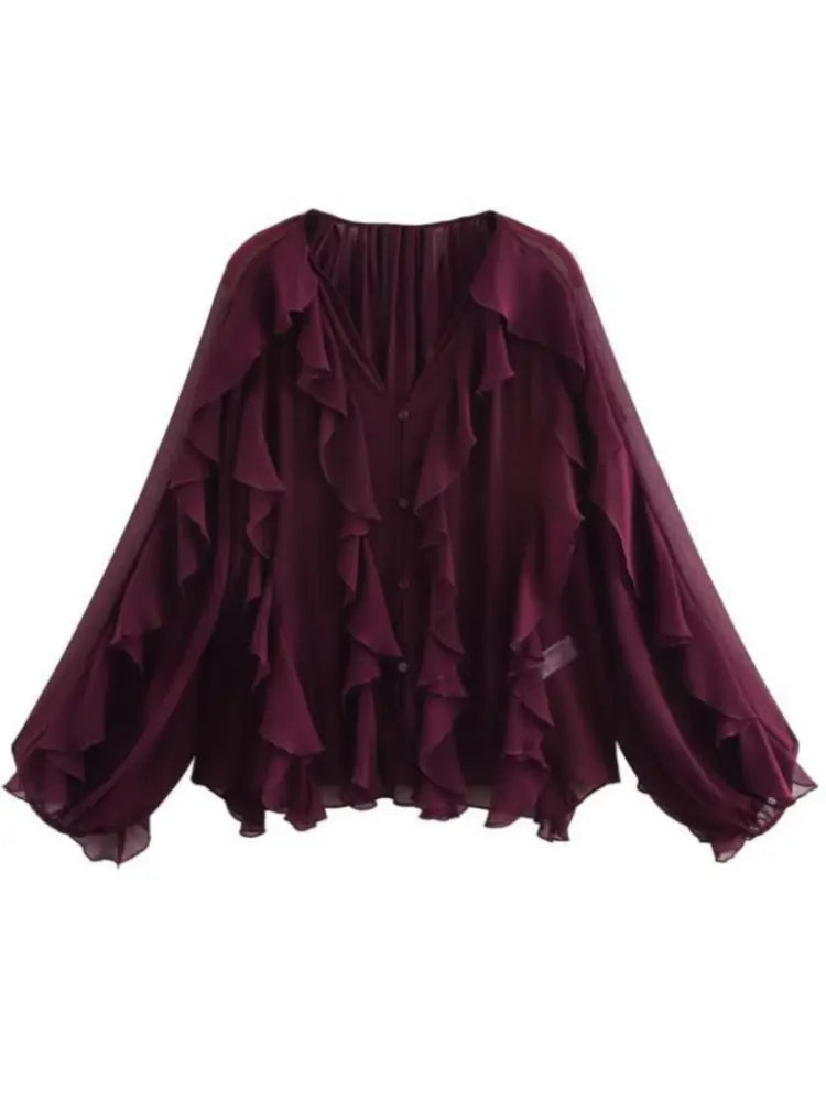 SheerBloom Ruffle Blouse – Lightweight Chiffon Top with Tiered Ruffles - Willen