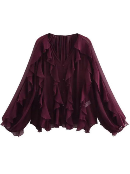 SheerBloom Ruffle Blouse – Lightweight Chiffon Top with Tiered Ruffles - Willen