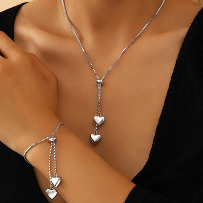 Stainless Steel Heart Pendant Jewelry Set – Necklace & Bracelet for Everyday Wear - Willen