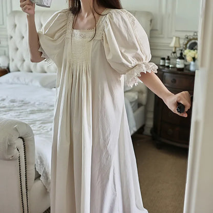 Cotton Nightgown – 100% Cotton Ankle-Length Sleepwear with Lace Trim - Willen