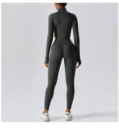 4-Piece Women's Yoga Set – Long Sleeve Sports Outfit with Leggings, Shorts, Bra & Top - Willen