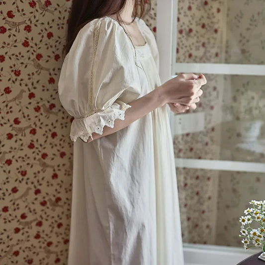 Cotton Nightgown – 100% Cotton Ankle-Length Sleepwear with Lace Trim - Willen