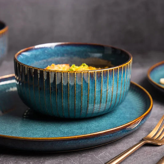 Nordic Glazed Ceramic Dish – Round, Blue, Heat-Resistant - Willen