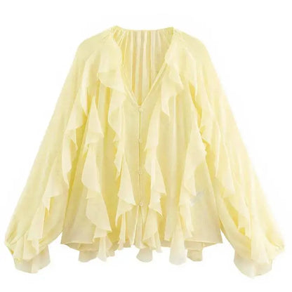 SheerBloom Ruffle Blouse – Lightweight Chiffon Top with Tiered Ruffles - Willen