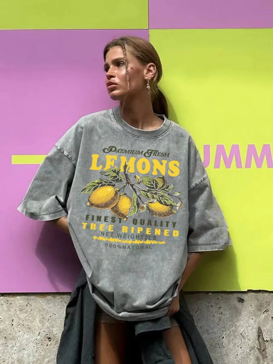 CitrusFade Oversized Tee – Unisex Cotton T-Shirt with Lemon Print - Willen