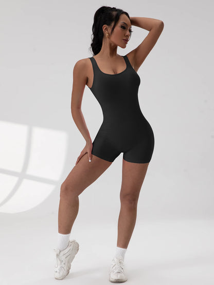 Backless One-Piece Jumpsuit – U-Neck, Sleeveless, Nylon-Spandex Blend - Willen