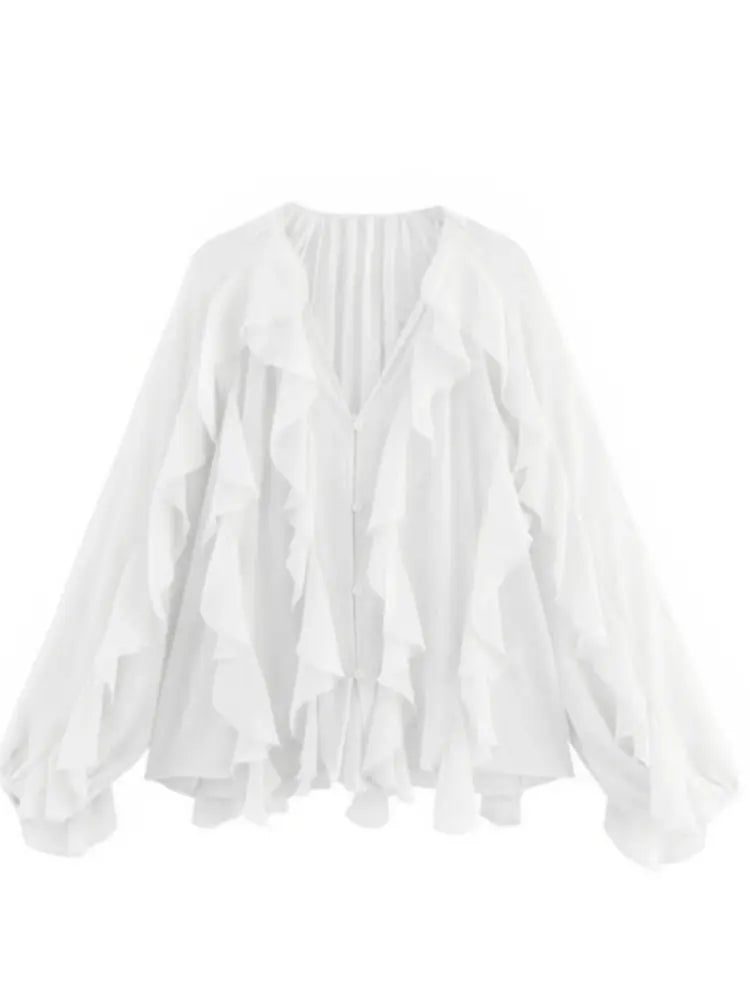 SheerBloom Ruffle Blouse – Lightweight Chiffon Top with Tiered Ruffles - Willen