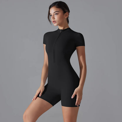 One-Piece Zip-Up Active Bodysuit – Breathable Nylon-Spandex for Women - Willen