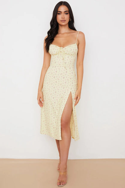 FloraElegance Sheath Dress – Sleeveless Floral Dress with Adjustable Front Detail - Willen