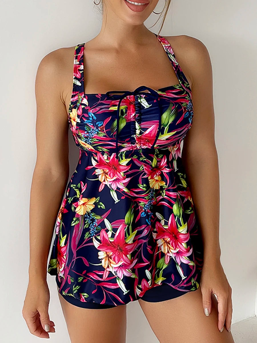 SunPetal Swim Set – Two-Piece Tankini with Adjustable Top and Drawstring Shorts - Willen