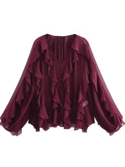 SheerBloom Ruffle Blouse – Lightweight Chiffon Top with Tiered Ruffles - Willen