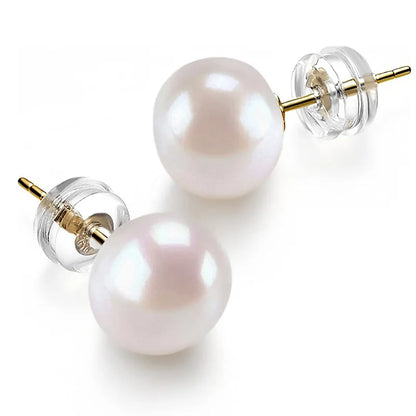Simulated Pearl Stud Earrings – Round White Imitation Pearls with Push-Back Closure - Willen