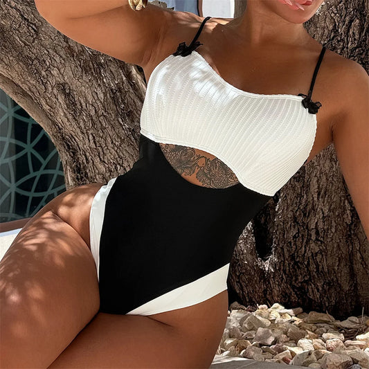Ribbed One-Piece Swimsuit – Cut-Out Design with Adjustable Straps - Willen