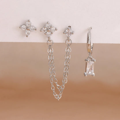 3-Piece Cubic Zirconia Stud Earrings Set – Stainless Steel Cartilage Jewelry with Birthstone Colors - Willen