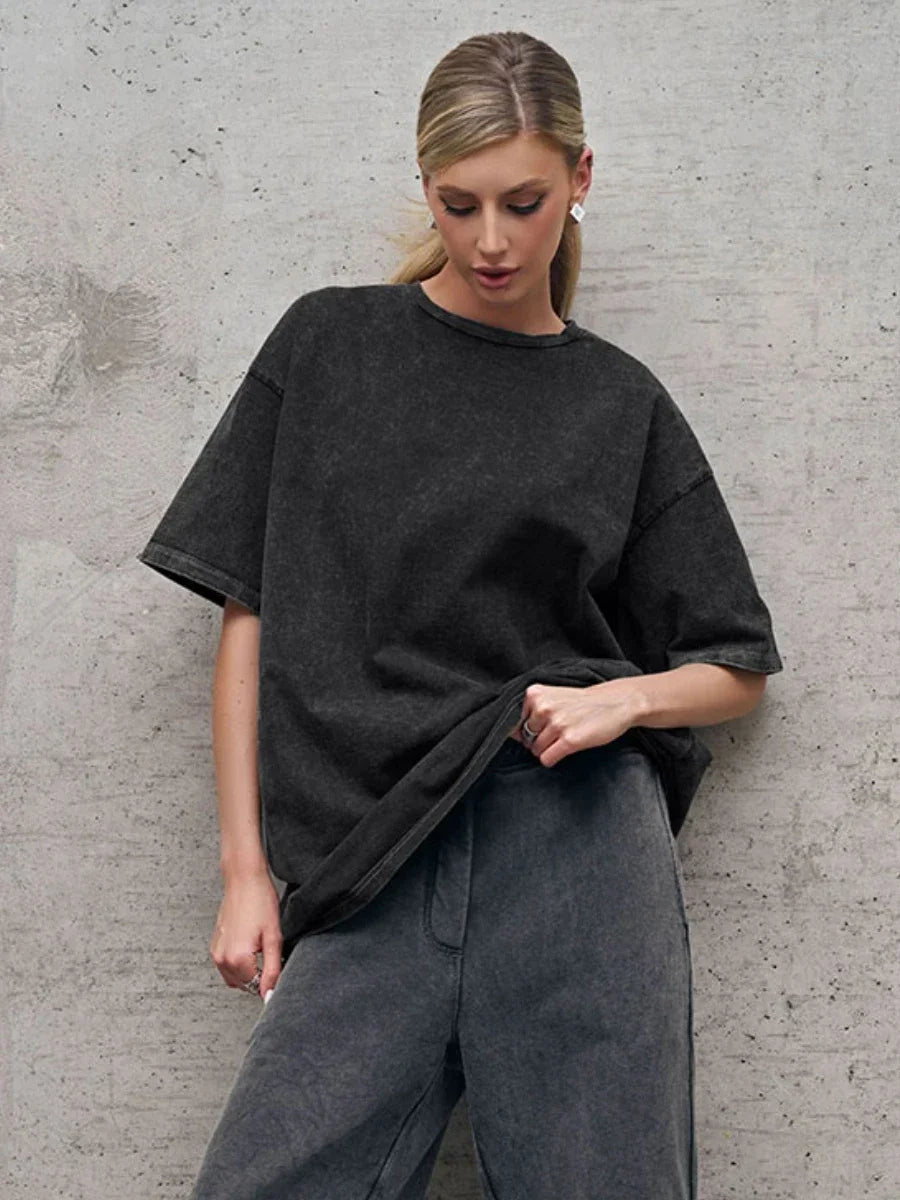 UrbanWax Vintage Tee – Oversized 100% Cotton T-Shirt with Wax Print Texture - Willen