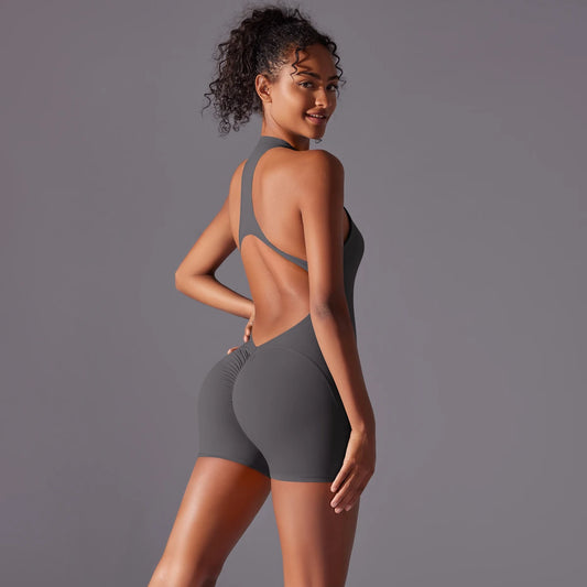 Backless Yoga Romper – Nylon-Spandex One-Piece with Sleeveless Design - Willen