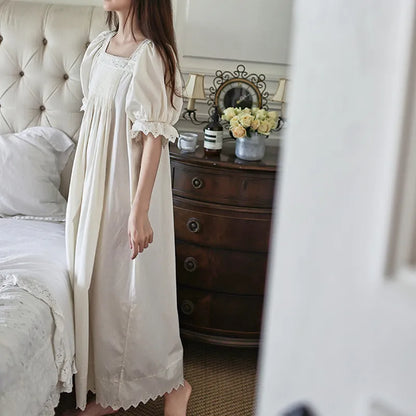 Cotton Nightgown – 100% Cotton Ankle-Length Sleepwear with Lace Trim - Willen