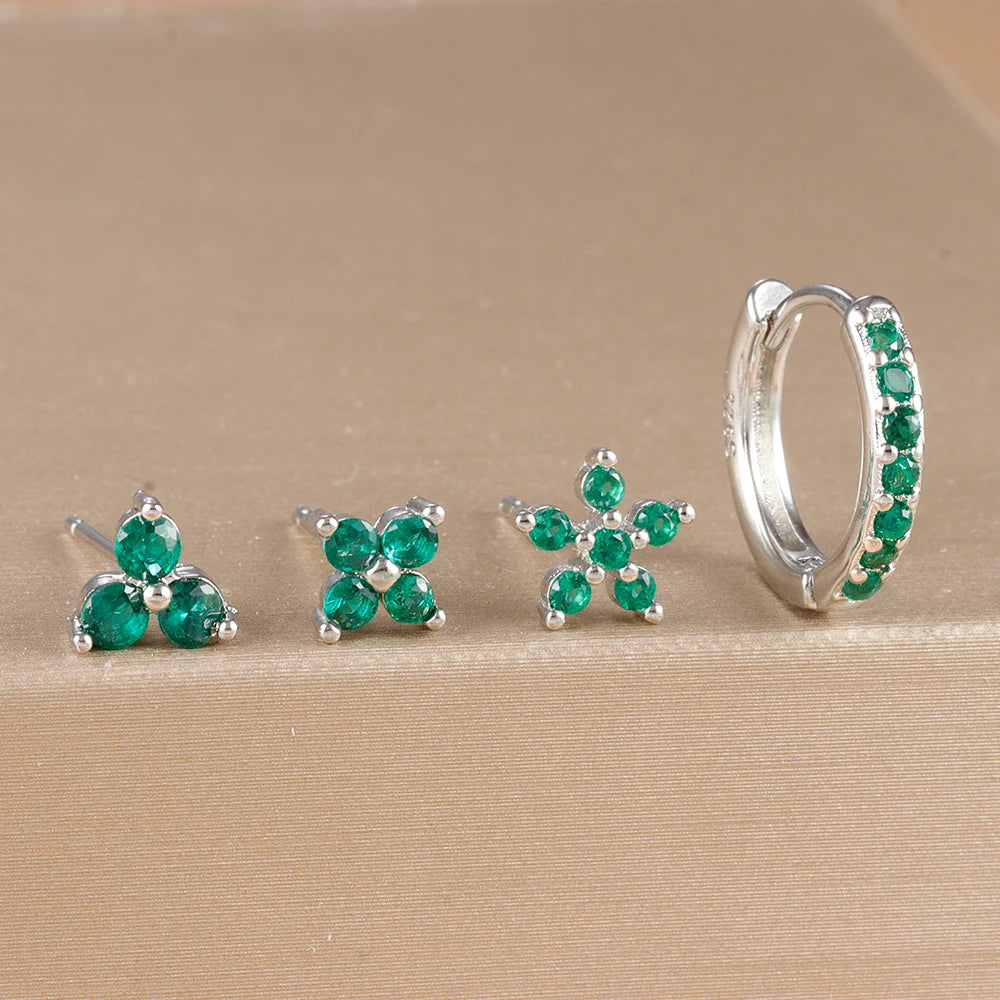 Gold-Plated Stainless Steel Stud Earrings – 4-Piece Set with Cubic Zirconia Accents - Willen