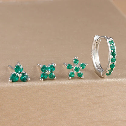 Gold-Plated Stainless Steel Stud Earrings – 4-Piece Set with Cubic Zirconia Accents - Willen