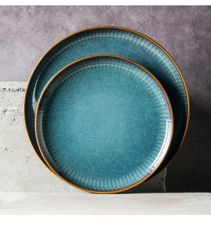 Nordic Glazed Ceramic Dish – Round, Blue, Heat-Resistant - Willen