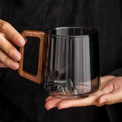 Glass Mug with Wooden Handle – Hand-Blown Borosilicate, 350ml - Willen