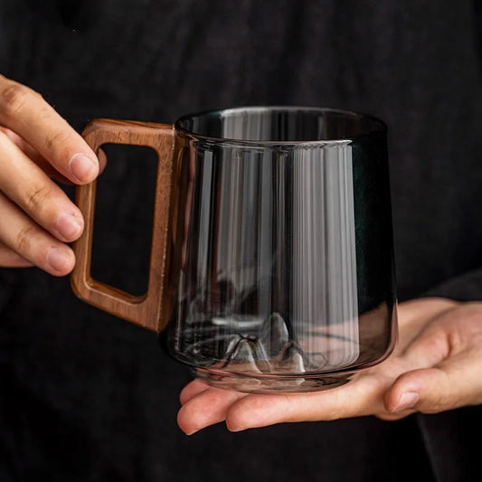 Glass Mug with Wooden Handle – Hand-Blown Borosilicate, 350ml - Willen