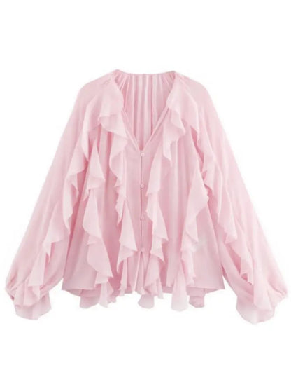 SheerBloom Ruffle Blouse – Lightweight Chiffon Top with Tiered Ruffles - Willen