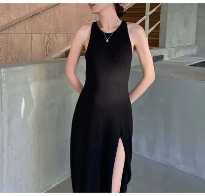 Sleeveless Knit Midi Dress – Empire Waist, Side Slit - Willen