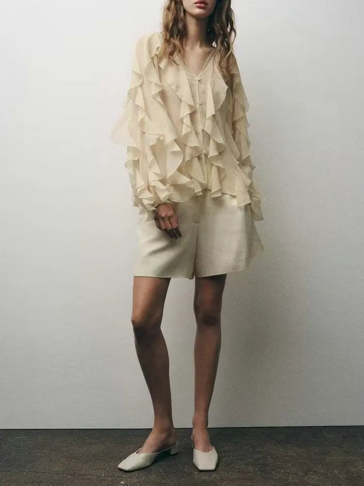 SheerBloom Ruffle Blouse – Lightweight Chiffon Top with Tiered Ruffles - Willen