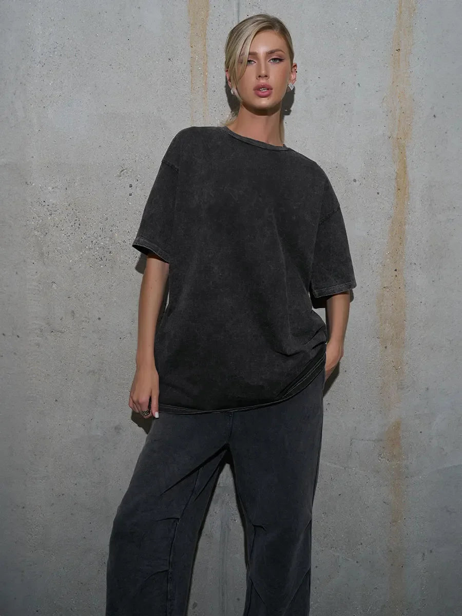 UrbanWax Vintage Tee – Oversized 100% Cotton T-Shirt with Wax Print Texture - Willen
