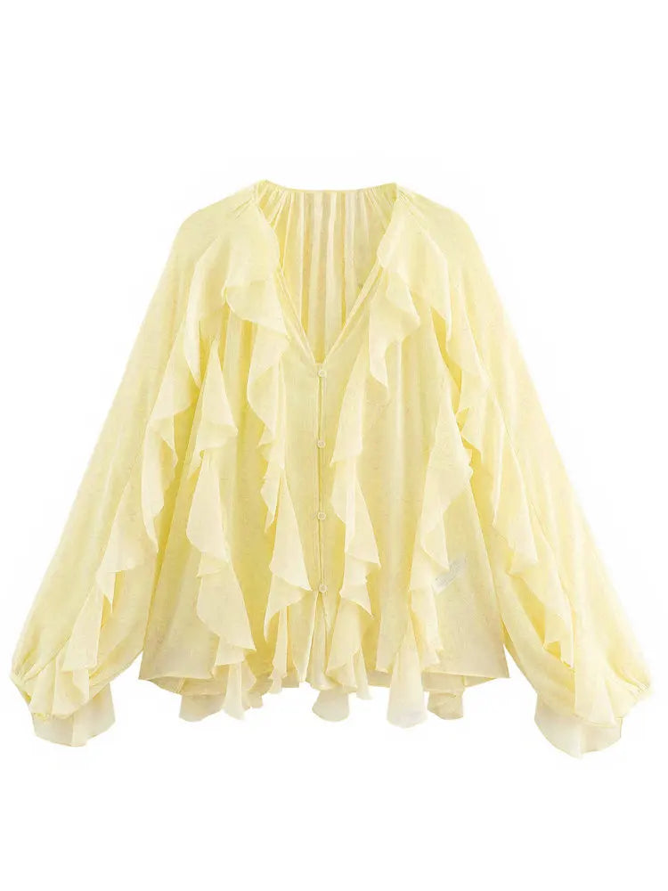 SheerBloom Ruffle Blouse – Lightweight Chiffon Top with Tiered Ruffles - Willen