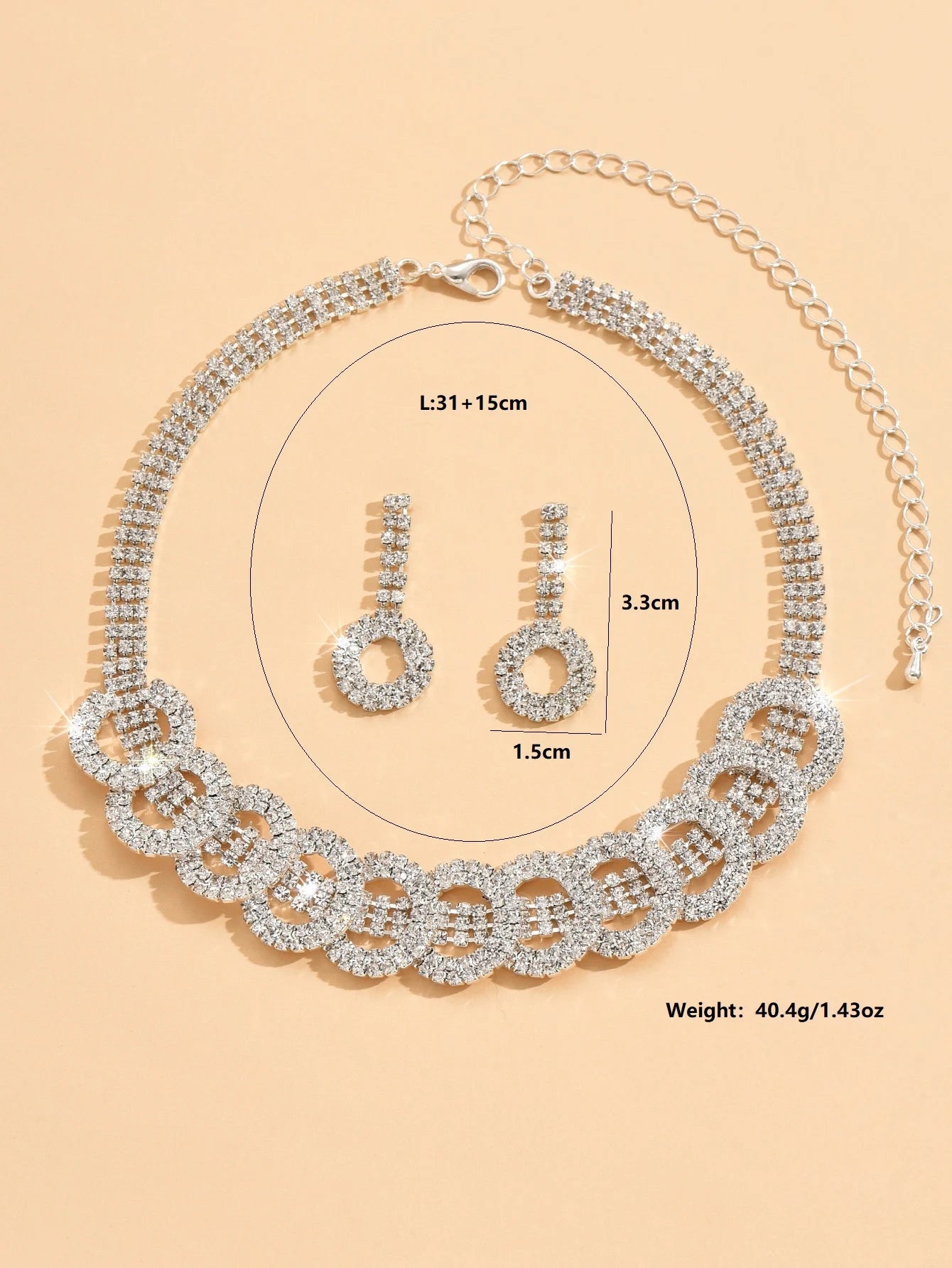 3-Piece Round Crystal-Accent Jewelry Set – Necklace & Earrings with Copper Finish - Willen