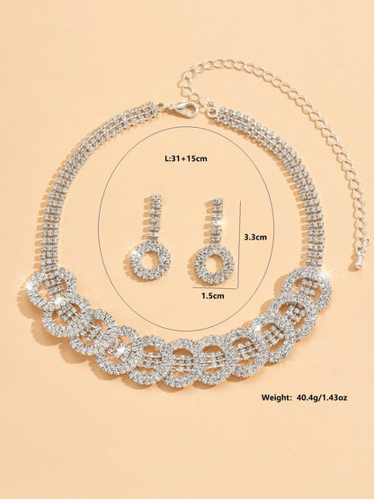 3-Piece Round Crystal-Accent Jewelry Set – Necklace & Earrings with Copper Finish - Willen