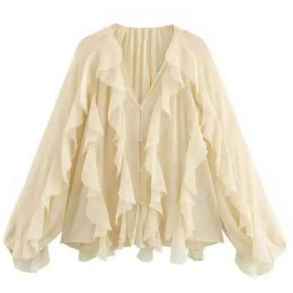 SheerBloom Ruffle Blouse – Lightweight Chiffon Top with Tiered Ruffles - Willen