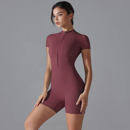 One-Piece Zip-Up Active Bodysuit – Breathable Nylon-Spandex for Women - Willen