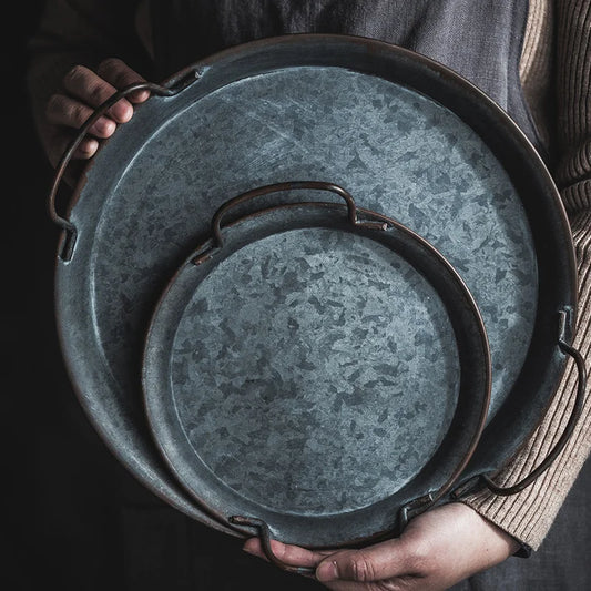 Rustic Metal Tray with Handles – Distressed Iron Finish - Willen