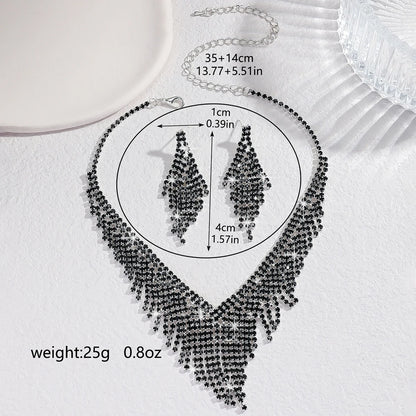 3-Piece Tassel Jewelry Set – Black crystal-accent Necklace & Earrings - Willen