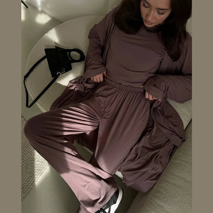 Women’s 3-Piece Summer Set – Long Coat, Tank Top & Wide-Leg Pants, Polyester, Yellow - Willen