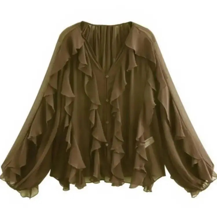 SheerBloom Ruffle Blouse – Lightweight Chiffon Top with Tiered Ruffles - Willen