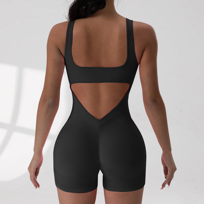 Backless One-Piece Jumpsuit – U-Neck, Sleeveless, Nylon-Spandex Blend - Willen